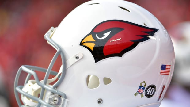 Nov 11, 2018; Kansas City, MO, USA; A general view of a Arizona Cardinals helmet during the game against the Kansas City Chiefs at Arrowhead Stadium. The Chiefs won 26-14.